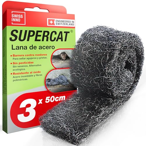 SWISSINNO Lana de Acero Anti roedores -antiratas y Ratones- – Malla roedores INOX Reutilizable para sellar Agujeros – Repelente de Ratas y plagas, contra Insectos – 3 Unidades