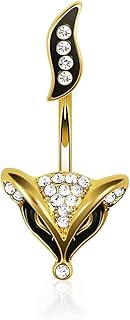 قرط ثعلب ذهبي اللون لسرة البطن - ثقب السرة على شكل رأس ثعلب كريستال للنساء - مجوهرات حيوانات لطيفة