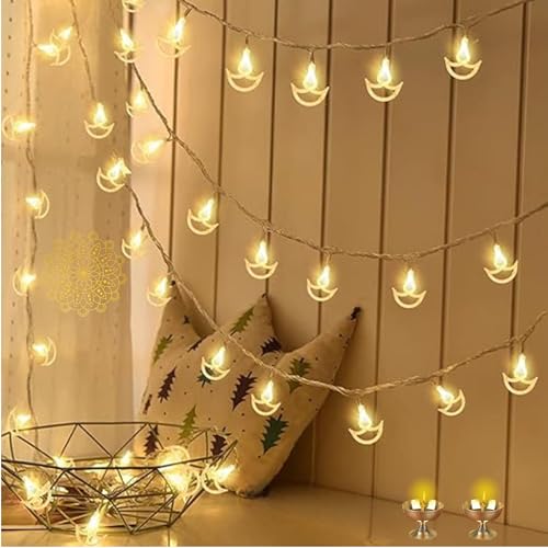 Image of XERGY Diya Shape Diwali String Lights, LED String Copper Lights with 14 Hanging Diyas (3.5m), Diya Diwali Fairy Lights Indoor Outdoor for Home Decoration (Warm White)
