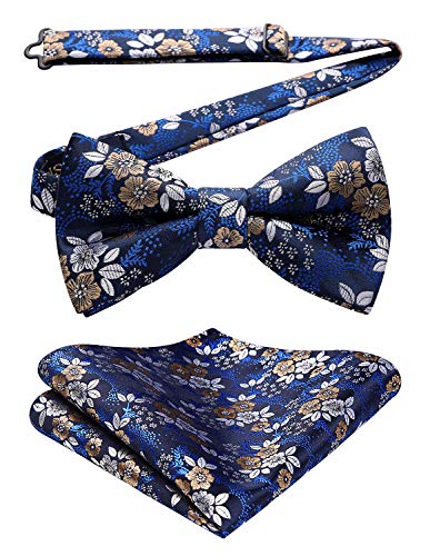 Image of HISDERN Bow Ties for Men Paisley Floral Pre-tied Bowtie Pocket Square Set Men's Formal Bow Ties Wedding Party