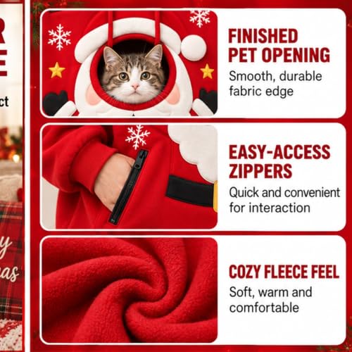 CHENXDZHAO Hoodie With Dog Pouch,Pet Pouch Hoodie Unisex Puppy Carrier Christmas Sweatshirt Lounge Holiday Party Cosplay Soft Fall Winter Outfits,Red1,M - image 6