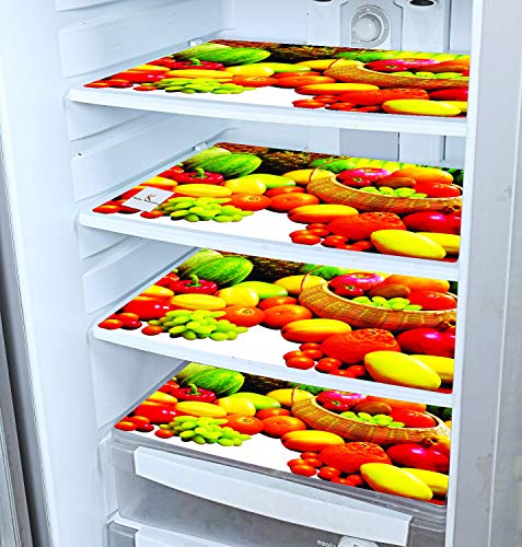 Image of Kuber Industries Fruits Design 4 Pieces PVC Refrigerator /Fridge Multipurpose Drawer Mat Set (Red& White) CTKTC33645