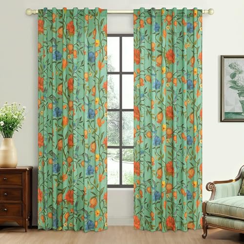JOOJA Bird Floral Linen Bedroom Curtains 2 Panels 84 Inches