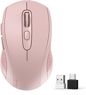 TECKNET Bluetooth Mouse, 4000DPI Wireless Mice for Laptop 2-in-1(BT 5.0/3.0+2.4Ghz) Computer Portable PC Mouse Wireless with USB Receiver for Mac (USB-A/C+Bluetooth, Pink)