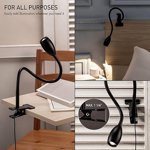 O'Bright Lumos - Versatile Clip-on Lamp: Zoomable Spotlight, Dimmable LED, Flexible Gooseneck, 4000K Light, 100% Metal Clamp - Ideal for Reading, Crafting, Work, and Headboards, Black by O'Bright - Image 2