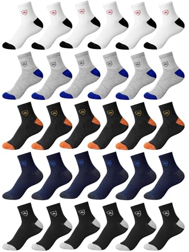Fourluoo 30 Pairs Mens Socks Bulk Homeless Thermal Moisture Wicking Sports Crew Ankle Sock for Men Unisex(Classic Style)