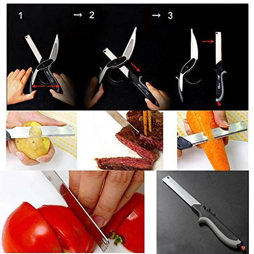 Food Chopper-Clever Stainless Steel Knife with Cutting Board Built-in-Use for Quick and Easy Cutting in Your Kitchen as Food shears, Food Scissors, Vegetable Slicer, Fruit Cutter
