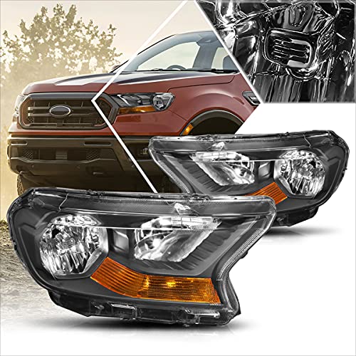 [2Pcs] Factory Style Replacement Headlights Assembly Black Housing Amber Corner Compatible with 19-22 Ford Ranger XL XLT