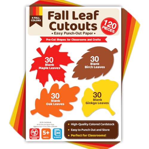 Actilize 120Pcs Fall Leaves Paper Cutouts, Thanksgiving Crafts for Kids