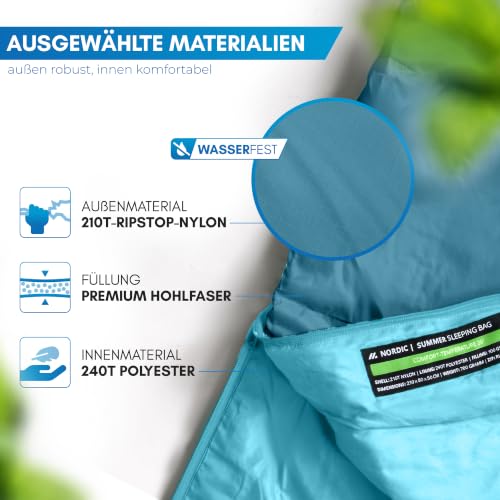 NORDMUT® Schlafsack Ultraleicht – Sommer (100 GSM) und 4-Jahreszeiten (300 GSM), Mumienschlafsack 900g, wasserfest, Camping… – Ansicht 2