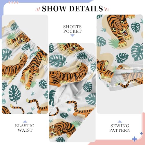 Tropical Tiger Palm Tree Boys Long Pants Soft Trousers Elastic Waist Kids Lounge Bottoms with Pockets S-XL4