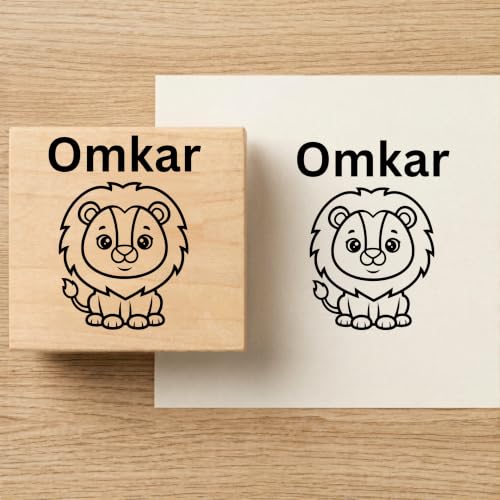 Image of Kunya Personalised Book Stamp with Your Name(3.5 cm Dia), customised for Stamping Books for Readers, Great Gift for booklovers, Kids, Teachers (Lion Face)