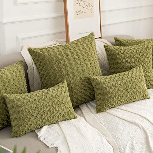 Ugasa Soft Faux Fur Throw Pillow Cover Decorative Square Cushion Pillowcases Cable Knit, 2 Packs (24"X24", Green) #TOP2