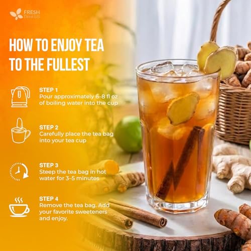 Image of FreshDrinkUS, Premium Turmeric Ginger Cinnamon Tea Bags | 135 Tea Bags | Herbal Spice Tea Blend, Naturally Caffeine Free, Warm & Aromatic Flavor, 100% Natural Ingredients, Convenient Tea Bags
