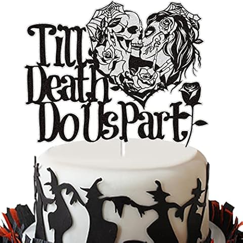 Till Death Do Us Part Cake Topper Mr and Mrs Skull Wedding Halloween Cake Decor Cake Decoration Black Silhouette Rose Themed Party Supplies Cover