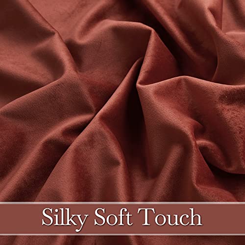 Image of RYB HOME Rust Red Velvet Curtains 120 inches Long for Bedroom, Back Tabs Classic Room Darkening Window Panels for Living Room Privacy Thermal Insulated Drapes for Nursery, W52 x L120, 2 Panels