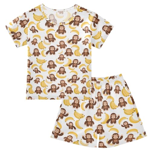 Orangutan Banana Pattern Summer Cute Pajama Sets, Short Sets for Daily Wears and Sleep Wears