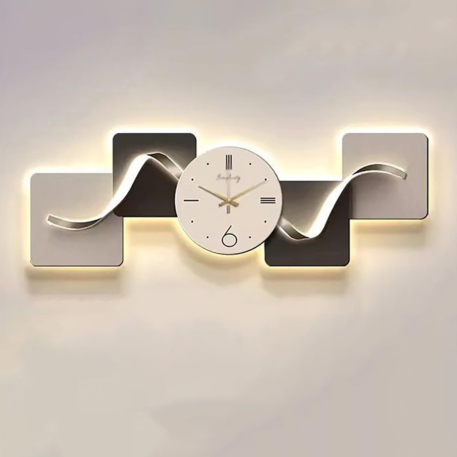 Reloj de pared, diseño decorativo silencioso sin tictac para sala de estar, arte moderno de pared para el hogar con estilo geométrico iluminado