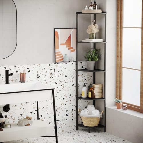 Image of SUNMORY 5 Tier Corner Shelf, 65 inch Tall Corner Shelves for Living Room Decor | Wall Corner Bookshelf, Industrial Display Shelf, Multi Unit Organizer, Narrow Plant Stand for Bedroom Bathroom Small Space