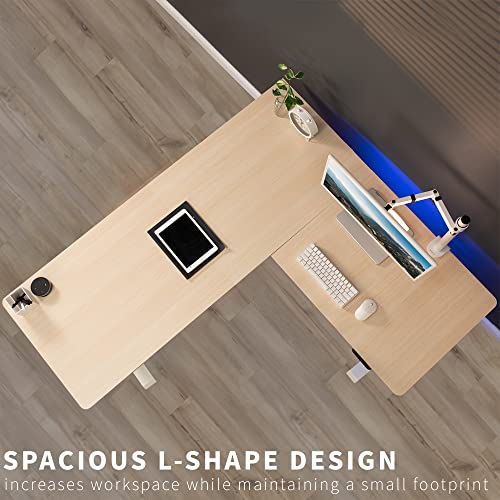 Vivo Electric Height Adjustable 63 X 55 Inch Corner Stand Up Desk, Light Wood 3 Part Table Top, White Frame, L-Shaped Standing Workstation, Desk-E3Ctc #TOP7
