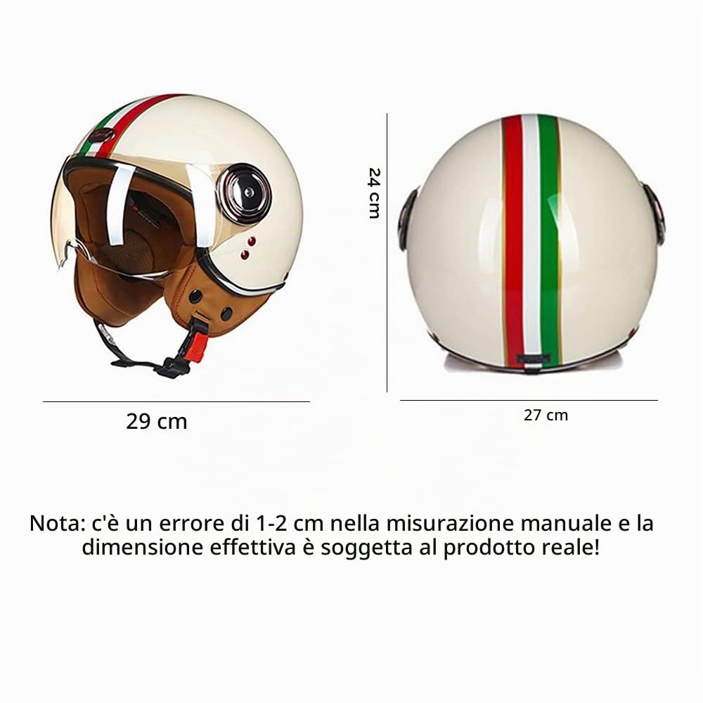 LUNANA Casco Aperto Moto, Vintage Casco Jet con la Visiera, Certificato ECE, Adulto Retro Moto Elettrico Mezzo Casco, inarcamento del Rilascio Rapido, per Cruiser Scooter (57~62cm)
