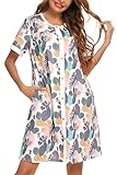 YOZLY House Dress for Women Short Sleeve House Coats Dusters Robe Moomoo nightgowns with Pockets, Floral Leaves, X-Large