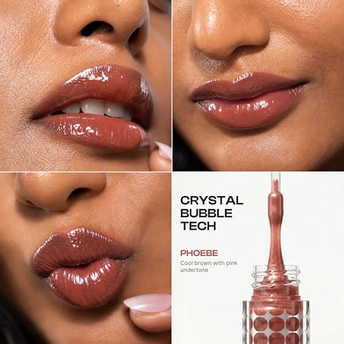 Image of Dream Beauty Solace Lip Gloss | Brown with Pink Shimmer | Non-sticky tinted collagen lip gloss with Hyaluronic Acid and Vitamin E for Hydrated, Plump and Smooth Lips | Luxurious Application Long-Lasting Soft and Fuller Lips | 4.7 ml (Phoebe)