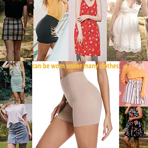 Boyshorts Panties for Women Seamless Mid High Waist Underwear Cotton Slip Shorts Under Dresses (Beige, L) - Thumbnail 6