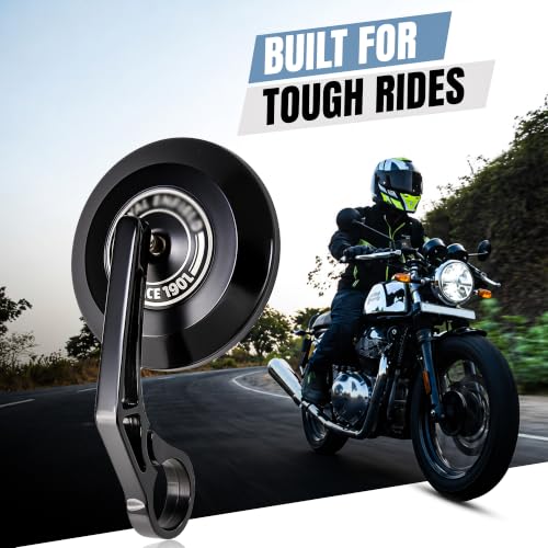 Image of OTOROYS Premium Motorcycle Bar End Mirror, Metal Handle ABS Frame Round Convex Black for Classic 350 | Bullet 350 | Hunter 350 | Meteor 350 | Continental GT 650 | Interceptor 650 | Himalayan Set of 2