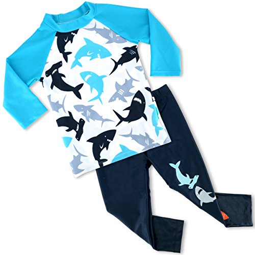 Boys Two Piece Rash Guard Swimsuits Kids Long Sleeve Sunsuit Swimwear Sets 3T