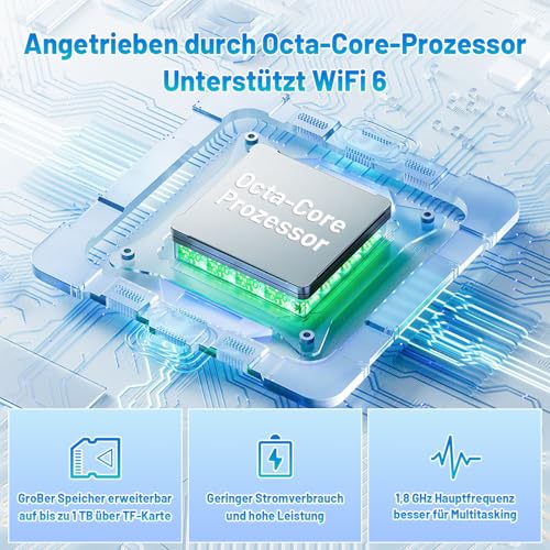 Tablet 10 Zoll Android Octa-Core 8 GB RAM 64 GB ROM (1 TB TF) 1280x800 IPS Touchscreen GMS-zertifizierter 5000mAh Tablet PC WiFi 6 Bluetooth 5.4 Widevine L1 Dual-Kamera – Bild 6