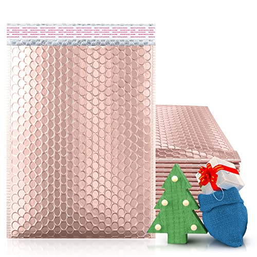 ABC Rose Gold Bubble Mailers, 9.5 x 13.5 Inches, 10 Pack. Metallic Aluminum Foil and Polyethylene Envelope. Waterproof Packaging for Jewelry