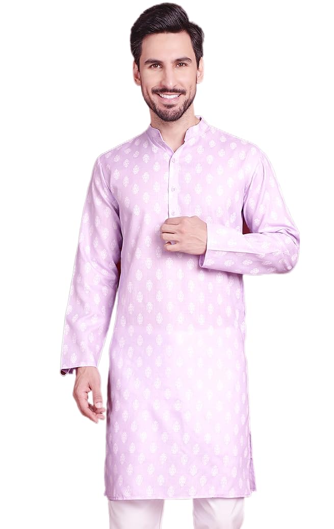 Jompers Purple Floral Printed Kurtas For Men (Purple, Xl)