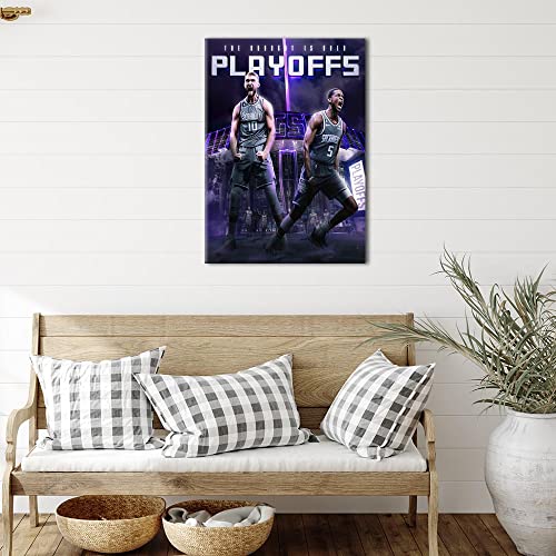 Sacramento Kings Poster 2023 De’aaron Fox Sabonis Sports Basketball Superstar Canvas Wall Art Modern Inspirational Wall Decor Print Painting For Bedroom Livingroom Dorm (Black02,12X16 In Unframed) #TOP1