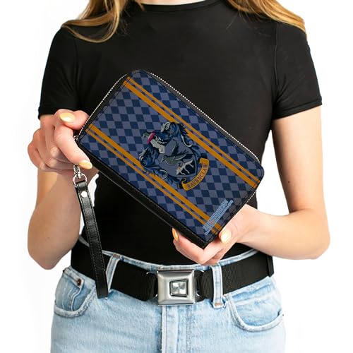 Buckle-Down The Wizarding World of Harry Potter Wallet, Zip Around, Ravenclaw Crest Stripes Diamonds Blues Gold, Vegan Leather4
