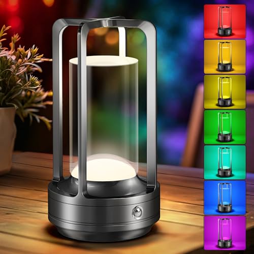 Image of Portable Table Lamp for Outdoor Indoor: Cordless Rechargeable Desk Lamp with 10 Colors - Shower Lamp with Stepless Dimmable - Metal Battery Operated Lantern Light for Bedroom /Bar /Coffee Shop /Camping