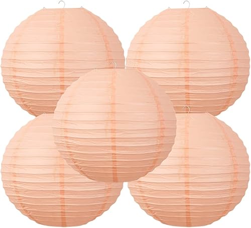 Linternas de papel de estilo chino, juego de 5, adecuadas para decoración de fiestas (melocotón, 14 pulgadas)