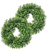 SEVENLOVE Small Boxwood Wreath for Front Door,10" Boxwood Candle Wreath Set of 2,Greenery Wreaths...