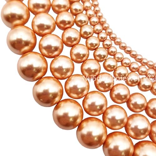 Peach Glass Pearl Round Smooth Bead in 3mm 4mm 6mm 8mm 10mm 12mm 15" Strand Jewelry Making Supply Kit Bracelet Necklace DIY Jewelry Tool No.24 (6mm) image 5