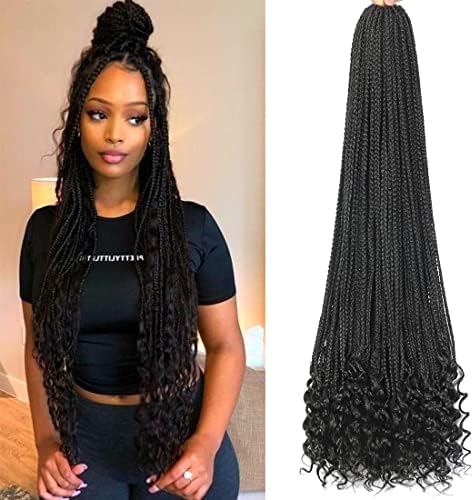 8 Packs 30 Inch Crochet Box Braids Hair with Curly Ends Pre Looped Crochet Braids Box Braids Crochet Hair Goddess Box Braids Crochet Hair Extensions Braiding Hair