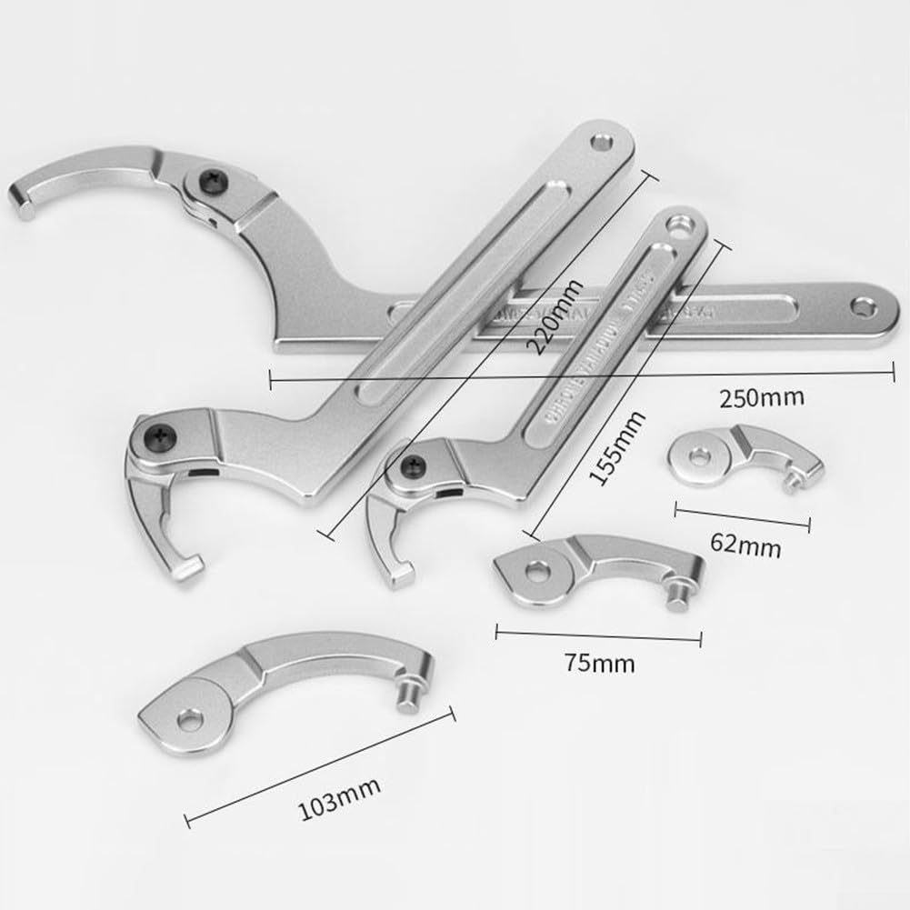 Llave inglesa ajustable, herramienta de ajuste de choque con cabezales intercambiables para tuercas cuadradas y redondas, llaves de gancho en espiral para tuberías y sistemas de calefacción