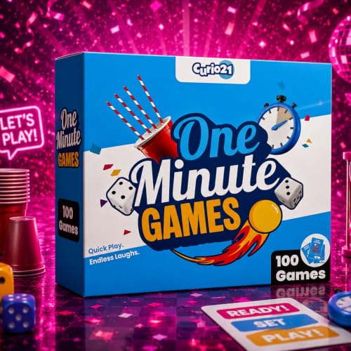 Image of One Minute Games - Fast-Paced Challenge Card Game | 100 Challenge Cards with Dice, Cups, Straws & Balls | Family Party Game for Groups & Teams | 1+ Players | Gift for Kids, Teens & Adults
