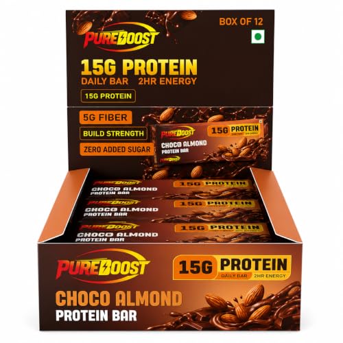 Choco Almond Protein Bar | 15g Protein Per Bar | 5g Fiber | Zero Added Sugar | Healthy High Protein Snack | 2 Hr Energy | Gym, Office & Travel Nutrition Bar | Pack of 12