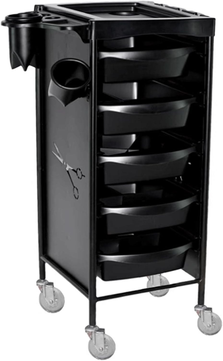 Generic Salon Trolley Metal 5-Tray Rolling Cart with Wheels, Hair Storage for Equipment, Barber Salons and Spas, Black