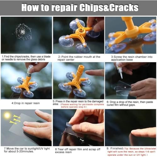 Auto Windshield Repair Kit for Car Windscreen Chips and Cracks, Bulls-Eye, Spider Web, Star-Shaped, Nicks, Half-Moon Crescents — view 5