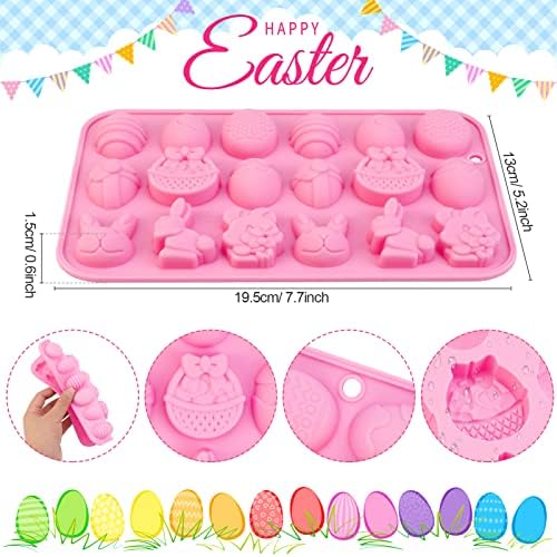 Qpout 2PCS Easter Silicone Moulds Chocolate Mold, Easter Egg Bunny Non-Stick Baking Moulds Candy Mould Wax Melt Moulds for Kids Easter Party DIY Chocolate Cake Decorations Party Supplies Baking Tools