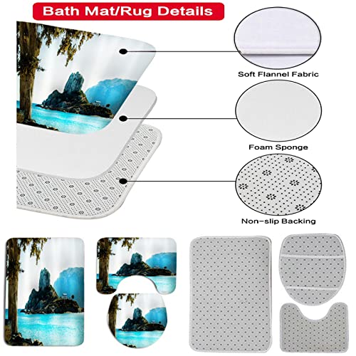 3-teilig Badematten Set, 3D Digitaldruck Insel Badteppich Sets rutschfest Badvorleger Blau Waschbar U-Förmiger… – Bild 3