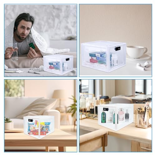 ADERTOS Abschließbare Boxen Transparent Kunststoffbox Schließbox mit Deckel Klein Verschließbare Box Zahlenschloss Plastikbox mit Code Aufbewahrungbox Schloss für Medizin, Lebensmittel Snack