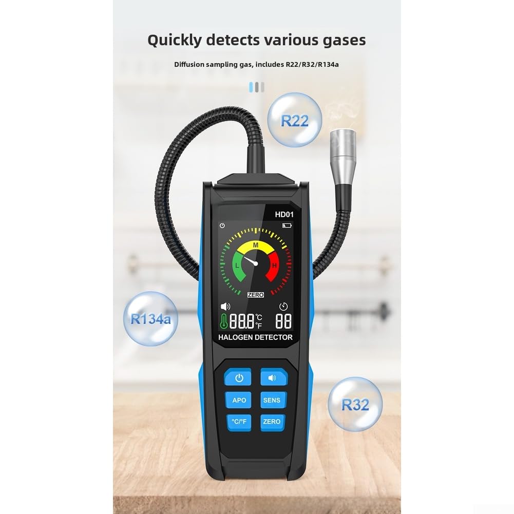 Rilevatore di perdite di gas alogeno HD01, display digitale | Display digitale, alta sensibilità, R22/per rilevamento R32/R134a, localizzazione precisa, analisi rapida