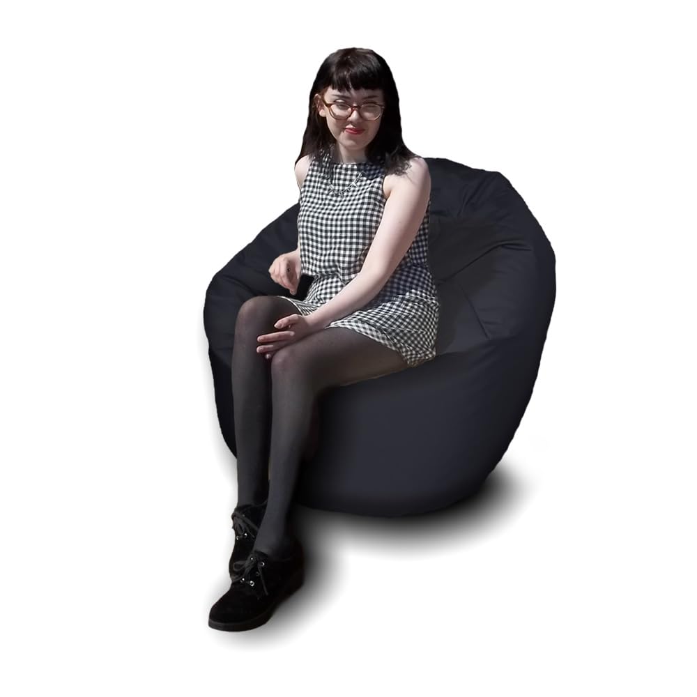Bean Bag Beanbag, Cotton, Gaming Chair Seat Lazy Lounger Couch, for All Ages. Filling Included, Fire Retardant Covers & Filling. (Black, Medium (60 x 60 x 75 cm))